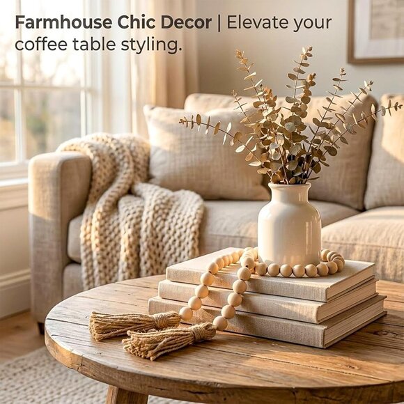 Wood Bead Garland with Tassels - 2PCS Farmhouse Rustic Country Decorative Beads - Picture 5 of 7